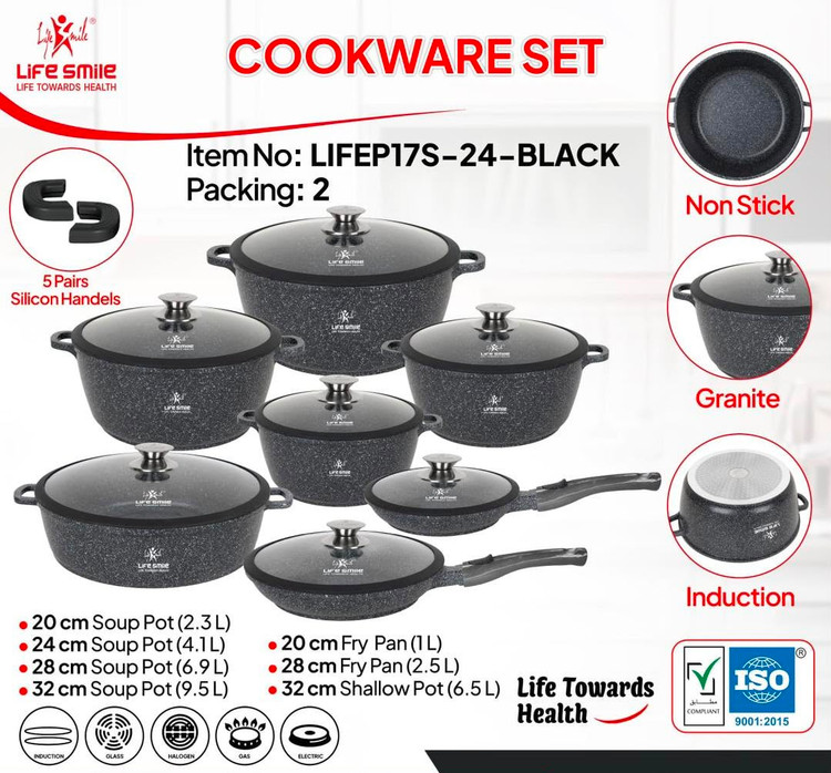 سرویس قابلمه گرانیتی 24 پارچه اصل لایف اسمایل مدل LIFEP17S_24_BLACK