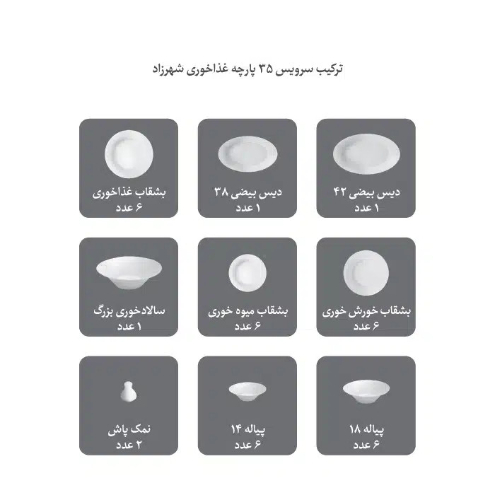 سرویس چینی ۳۵ پارچه شهرزاد مدل پلاتینی
